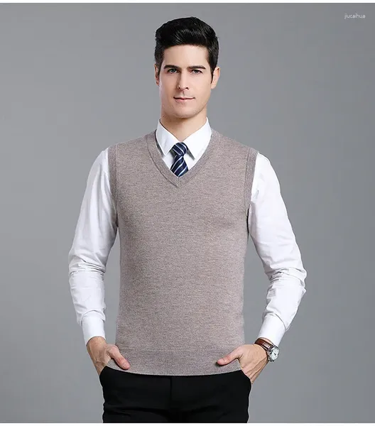 Chalecos para hombres Hombres Super Fine Merino Wool Vest 2024 Spring Pure Cashmere Chaleco con cuello en V Sin mangas Suéter