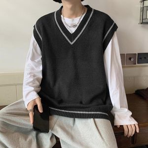 Gilets pour hommes Hommes Pull Gilet Contraste Lâche Pulls tricotés Mâle All-Match Chic Mode Casual Col V Style Coréen Streetwear Doux