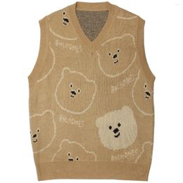 Hommes gilets hommes pull gilet Streetwear ours motif complet tricoté 2022 automne Harajuku décontracté ample sans manches