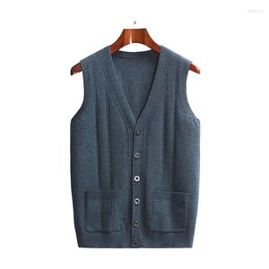 Gilets pour hommes Hommes épais laine tricot gilet sans manches cardigan pullpoches boutons vers le bas col en v pour automne hiver mode vêtements décontractés A2302