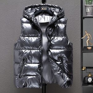 Gilets pour hommes hommes épaissir gilet à capuche hiver chaud coton rembourré couleur unie gilet imperméable coupe-vent grande fermeture éclair 230904