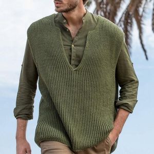 Chalecos para hombres Hombres con cuello en V Jerseys de punto Casual Suéteres sueltos Chaleco Moda All-Match Sin mangas Sólido Masculino Otoño Invierno