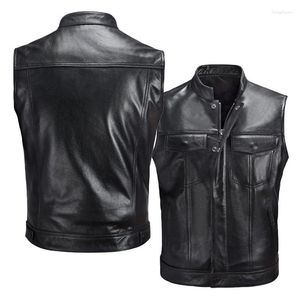 Chalecos para hombres Hombres Chaleco Negro Biker Motocicleta Hip Hop Chaleco Masculino Faux Cuero Punk Chaqueta sin mangas