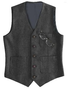 Gilets pour hommes Hommes Gilet Noir Costume d'affaires Slim Fit Herringbone Tweed Gilet sans manches Mariage Banquet Party Work Set