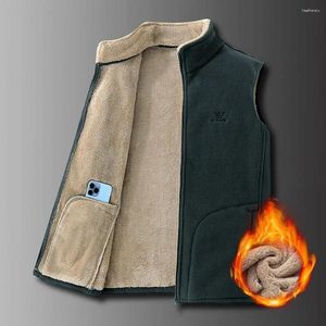 Gilets pour hommes Hommes Gilet Manteau Épais Peluche Multi Poches Sans Manches Résistant Au Froid Chaud Fermeture À Glissière Protection Du Cou Gilet