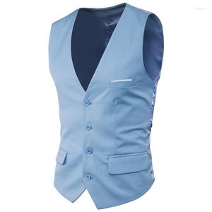 Herenvesten mannen vest plus maat 6xl mode slanke fit mouwloze bruiloft waistcoats 9 kleuren solide zakelijke vrijetijdscasual jurk suit