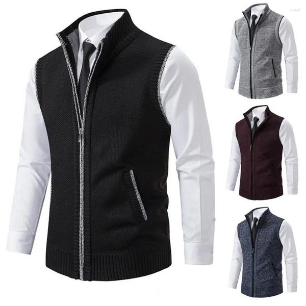 Gilets pour hommes hommes gilet col montant tricoté pull à fermeture éclair élégant cardigan sans manches doux pour le travail et vêtements décontractés