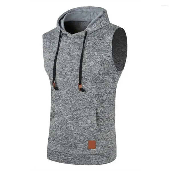 Chalecos para hombres Chaleco para hombres con bolsillos grandes Sin mangas con capucha Camiseta sin mangas con cordón Bolsillo grande Slim Fit Entrenamiento para deportes casuales