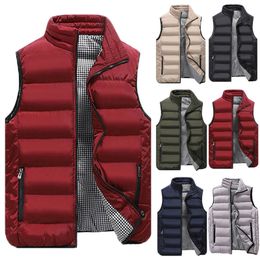 Hommes Gilets Hommes Gilets D'hiver Solide Couleur Veste Body Warmer Sans Manches Col Montant Avant Zipper Manteau Noir Rouge Kaki Outwear Vêtements 221130