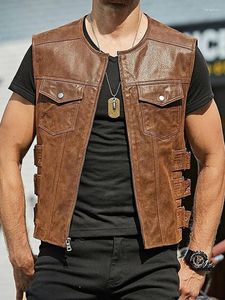 Hommes gilets hommes Vintage marron moto poches zippées veste en cuir sans manches équitation gilet moteur motard vestes