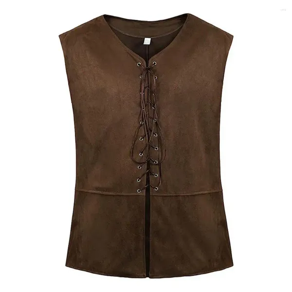 Chalecos para hombres Hombres Vintage Chaleco Medieval V Cuello Sin mangas Lace Up Cardigan Thin Steampunk Renacimiento Estilo Gótico Chaleco Pirata