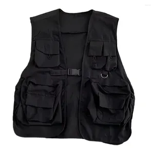 Herenvesten Heren Warm Vest Jas Hop Stijl Unisex Cargo Met Meerdere Zakken Gesp Sluiting Streetwear Vest Voor Dames