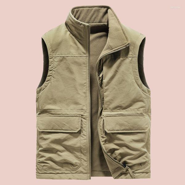 Gilets pour hommes hommes hiver et automne corail mâle gilet velours épais manteau mode gilet sans manches chaud veste décontractée pour Q76