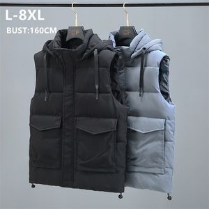 Hommes gilets hommes hiver sans manches veste Cargo garçons sweats à capuche vêtements épais grande taille 6XL 7XL 8XL chaud mâle gilet 221008