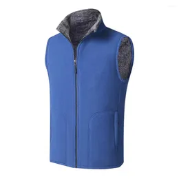 Gilets pour hommes Hommes hiver gilet sans manches col montant couleur unie polaire épais garder au chaud plus taille protection du cou gilet pour tous les jours