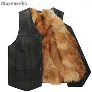 Gilets pour hommes hommes hiver gilet tactique masculin veste en cuir véritable fourrure et manteau chaud mode guin22