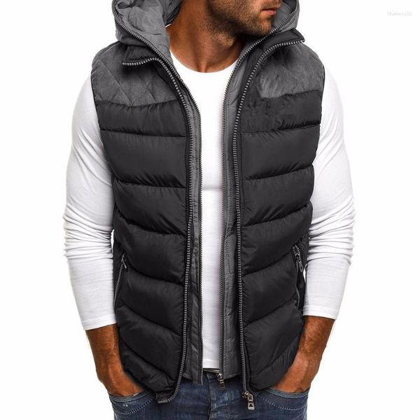 Chalecos para hombres Hombres Invierno Cálido Chaleco Abrigo Sin mangas Casual Algodón Con Capucha Chaleco Acolchado Pato Abajo Chaqueta Más Tamaño 5XL