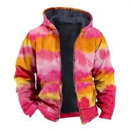 Herenvesten Heren herfst winter lange mouwen rits fleece wandeljack casual speciale tie-dye bedrukte mannelijke jas Mont Erkek