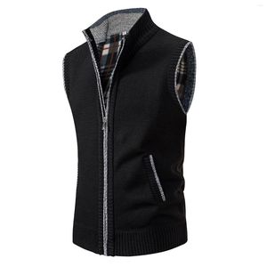 Gilets pour hommes Hommes Automne Zipper Cardigan Gilet Hiver Pull en laine tricoté avec poche Tricots découpés Vêtements masculins Tops Jumper Uniforme