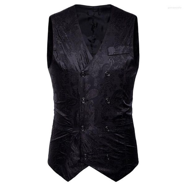 Gilets pour hommes Hommes Noir Paisley Costume à double boutonnage Gilet 2022 Marque Robe formelle Business Gilet de mariage Hommes Chaleco Hombre XXL Guin22