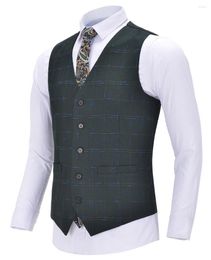 Chalecos para hombre Chaleco de negocios para hombre Boutique Slim Fit Traje de algodón de un solo pecho Chaleco a cuadros de lana para padrinos de boda formales