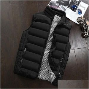 Gilets pour hommes Veste de gilet décontractée pour hommes épaissie sans manches en coton rembourré manteau respirant antistatique chaud pour l'automne hiver rouge bleu D Dhny6