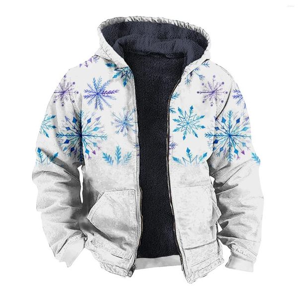 Chalecos para hombres para hombre Navidad Plaid Snowflake Imprimir Manga larga con cremallera Doble bolsillo con capucha Invierno Casual Fleece Chaqueta cálida Abrigo Hombre