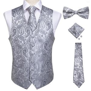 Herenvesten heren klassiek zilveren paisley folral zijden waistcoat bruiloft zakdoek stropdief pak vest set mouwloze jas dibangu