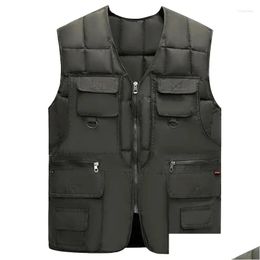 Heren Vesten Heren Katoenen Warm Vest Man Winter Met Veel Zakken Mannelijke Mouwloze Jas Heren Mode Rits Pro Journalist Vest Dr Otp84