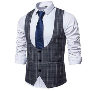 Herrenwesten Herrenkleid 2022 Modemarke Kausal Plaid Colete Social Steampunk Hochzeit Weste Weste Anzug Männer Gilet Homme Vintage 3XL