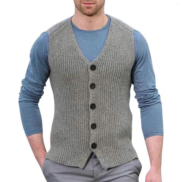 Chalecos para hombres para hombre chaleco elástico abrigo botón suéter de moda cardigan con cuello en v punto jersey masculino de alta calidad vintage ropa de invierno