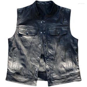 Hommes Gilets Hommes En Cuir Véritable Peau De Mouton Moto Biker GiletMen's Phin22