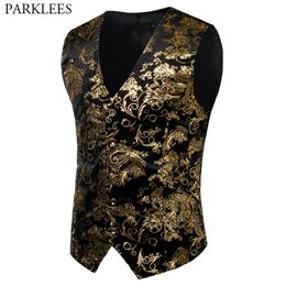 Gilets pour hommes Hommes Or Métallique Paisley Imprimé Steampunk Gilet Simple Boutonnage Col De Mariage Gilet Hommes Tuxedo Aristocrate Gilet 2XL 220909