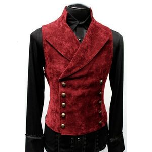 Herenvesten heren gotisch steampunk fluweelvest retro middeleeuwse Victoriaanse vest mannen stand kraag dubbele borsten podium cosplay prom kostuum 221130