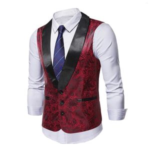 Herenvesten Heren hipster steampunk pakvest 2023 mode rood paisley mouwloos vest heren feestfeest disco bruiloft smoking gilet