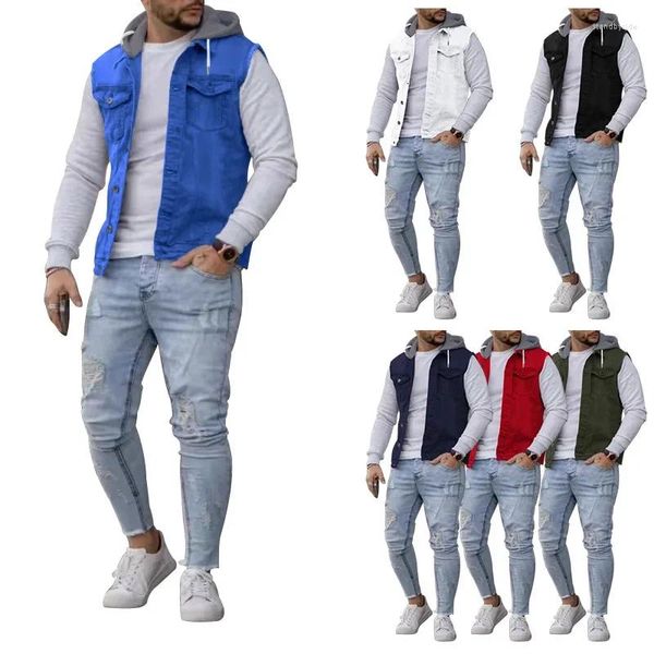 Chalecos para hombres Chaleco sin mangas con capucha para hombre Chaqueta sólida de moda de verano y otoño