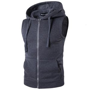 Gilets pour hommes Hommes à capuche sans manches Zip Casual Sweat à capuche 2023 Été Automne Couleur Solide Coton Veste Gilet Gilets Top 230927