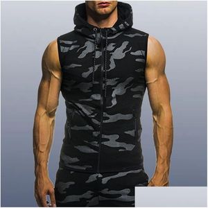 Vêtes masculines pour hommes hommes de bodybuilding tops sans manche à capuche Homme de camouflage décontracté