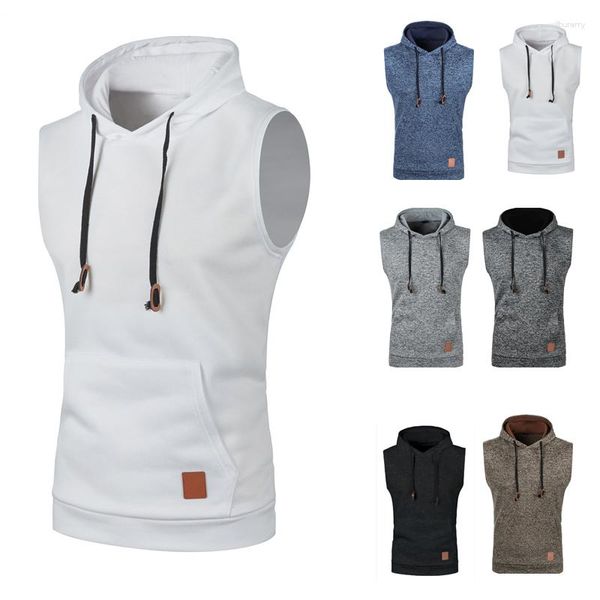 Gilets pour hommes Mens Muscle Sweat à capuche Gilet sans manches Bodybuilding Gym Vêtements d'entraînement Casual Fitness Chemise Hip Hop Débardeurs Sweat-shirt