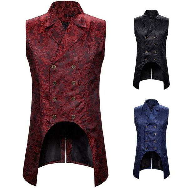 Gilets pour hommes Hommes Polyester Polaire Hommes Sans manches Col à revers Double boutonnage Steampunk Manteau gothique Gilet Pull lourd MenMen's