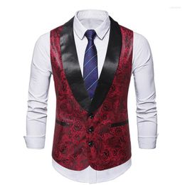 Heren Vesten Heren Rood Paisley Pak Vest Stijlvol Sjaalkraag Mouwloos Vest Mannen Feest Bruiloft Bruidegom Tuxedo Gilet Homme XXXL