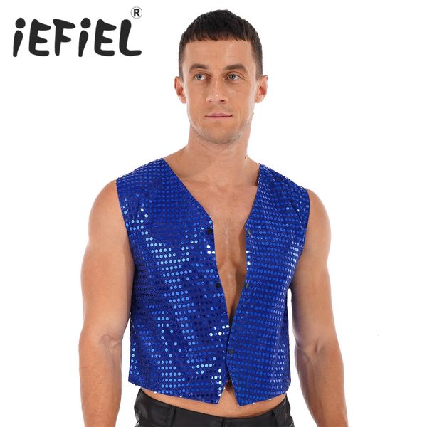 Gilets pour hommes Hommes Paillettes Robe Gilet Brillant Slim Fit V Cou Tuxedo Gilet pour Hip Hop Jazz Latin Street Dance Stage Performance Costumes 230927