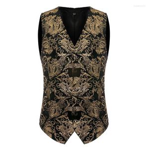 Herenvesten heren glanzend gouden paisley pak 2022 merk slanke fit vest waistcoat mannelijke zakelijke formele jurk nachtclub gilet homme stra2222
