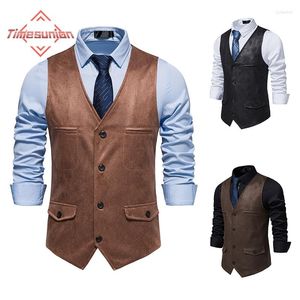 Gilet pour hommes pour hommes Slim Fit Formal Suede Vest Hipster Vintage Black Robe Wash