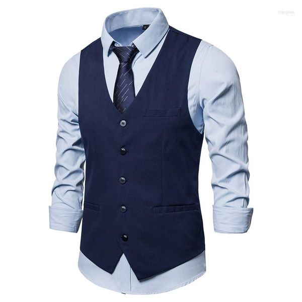 Chalecos para hombre, chaleco de traje de un solo pecho ajustado para hombre, vestido Formal de marca 2023, chaleco de boda de negocios para hombre, chaleco de Color sólido para hombre