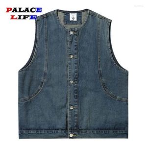 Chalecos para hombre, chaleco sólido para hombre, ropa de trabajo Vintage japonesa, ropa de calle vaquera para parejas, chaleco de moda, chaquetas sin mangas, verano de motorista