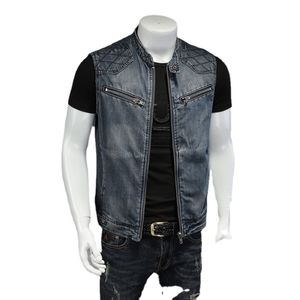 Herenvesten heren standaard kraag motorfiets fietser denim vest vintage zipper cowboy wasitcoat mannen casual katoenen slevende jean jas jas m6xl 230320