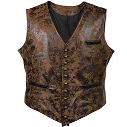 Mannen Vesten Heren Steampunk Cosplay Kostuum Vesten Mouwloze Jassen Klinknagel Knop Kunstleer Cowboy Taille Jas Chalecos Para Hombre 230704