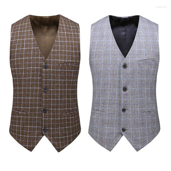 Chalecos para hombre Chaleco de traje para hombre Chaleco a cuadros de moda Tops Hombre de negocios delgado Estilo inglés Trajes de ocio de lujo para hombre