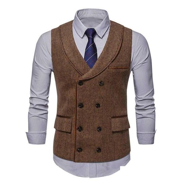 Hommes Gilets Hommes Costume Gilet Hommes Rayé Robe Formelle Gilet Veste Mascino Double Poitrine Fitness Sans Manches Mariage Drop Deliver Dhkcd